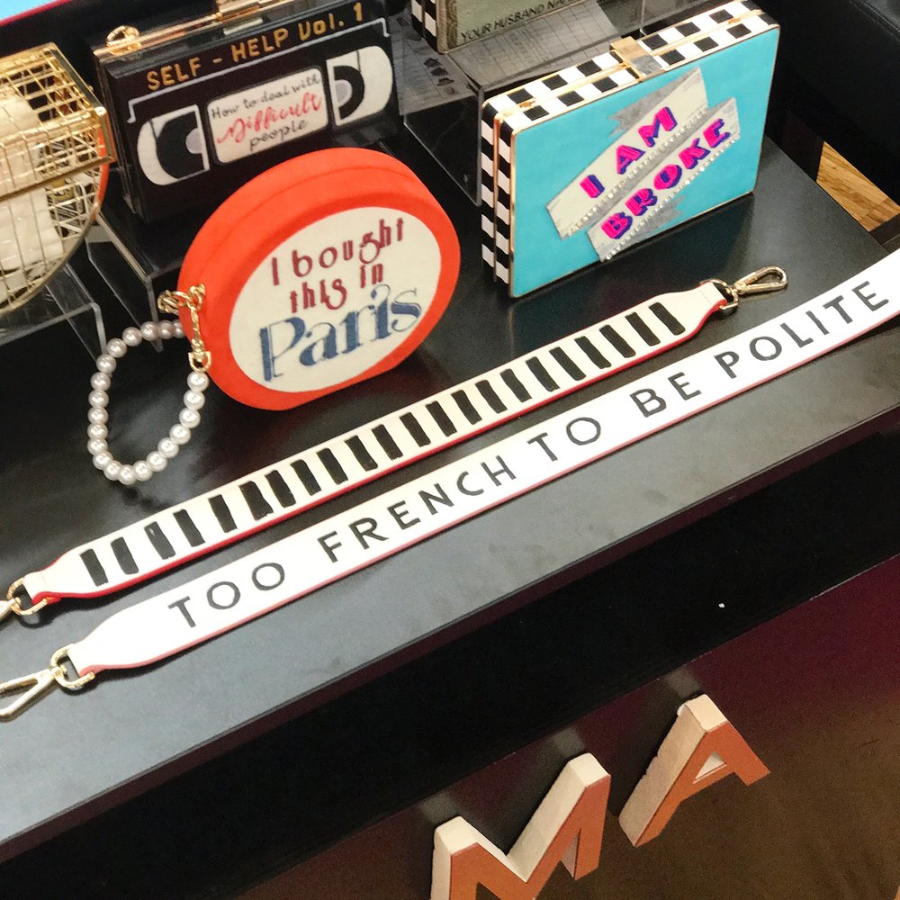 Long leather strap with handprinted statement